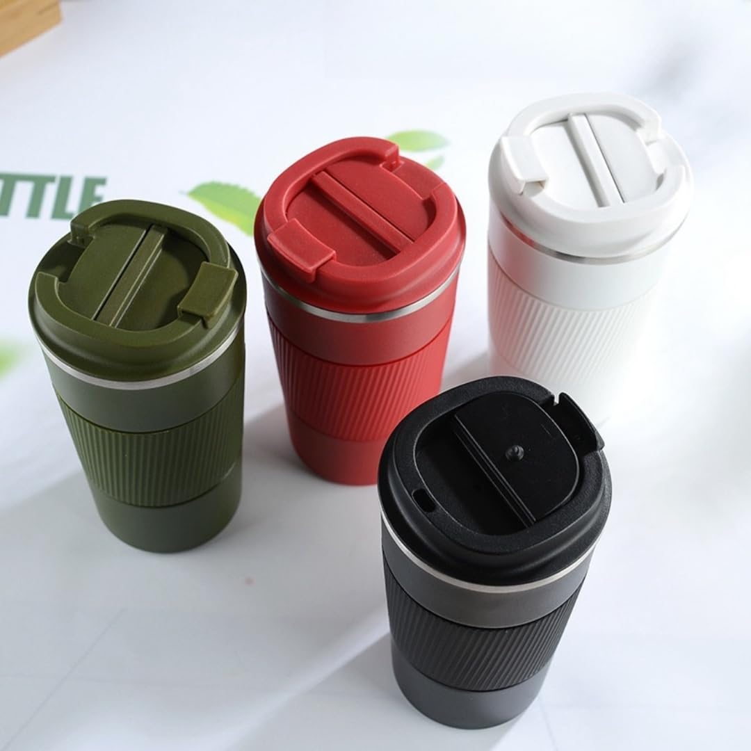 Stainless Steel Insulated Travel Coffee Mug Flip up Tumbler, Double wall Leak Proof Vacuum Cup Keep Drink Cold and Hot (Red, 17 Ounces) H5961