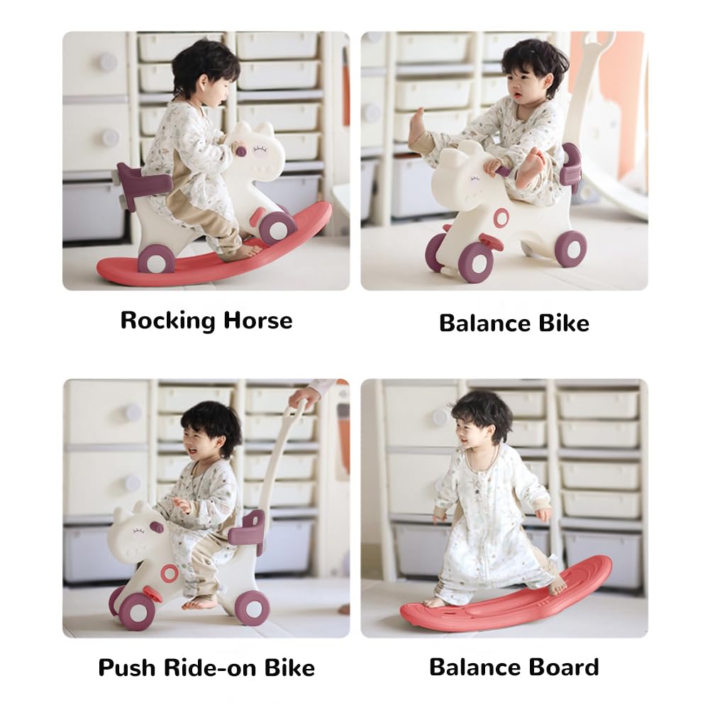4 in 1 Rocking Horse Balance Bike Ride On Toy with Push Handle K920