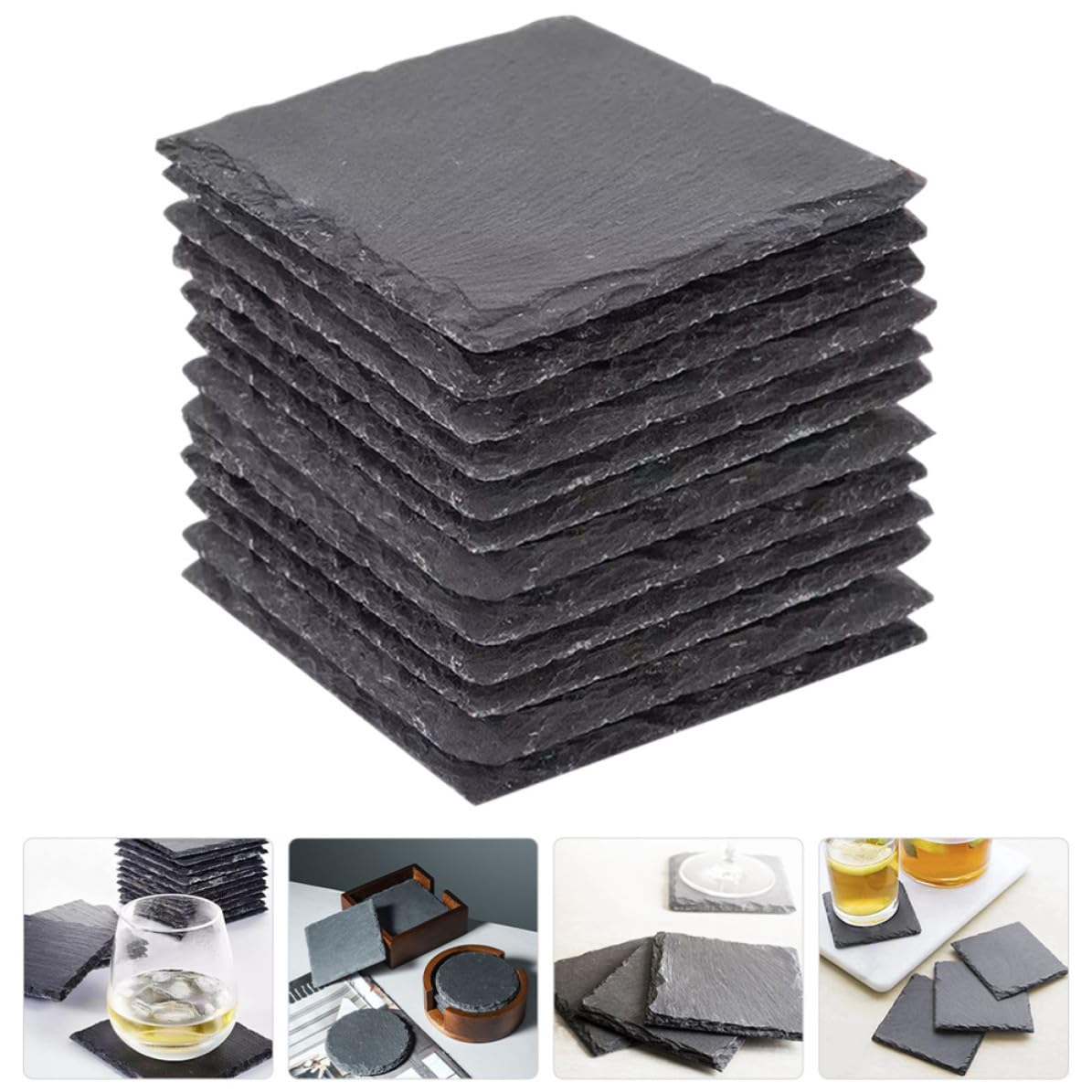 12pcs Natural Stone Coasters with Non Slip Bottom M190717
