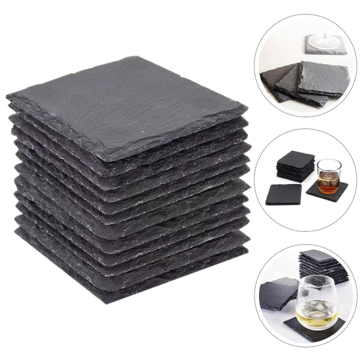 12pcs Natural Stone Coasters with Non Slip Bottom M190717