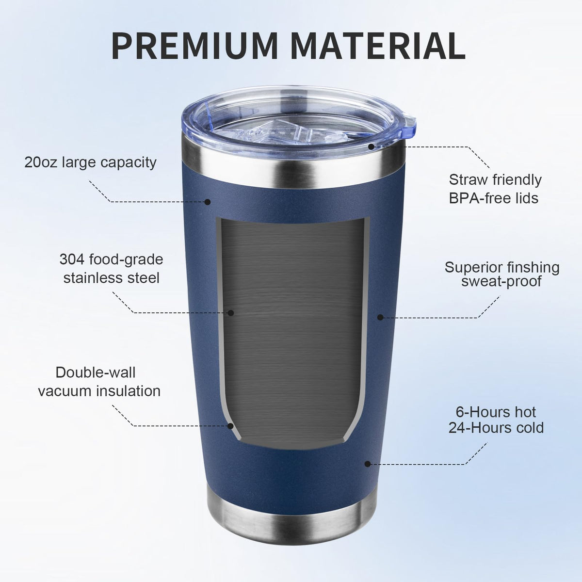 20oz Navy Blue Stainless Steel Insulated Tumbler with Lid and Straw G791