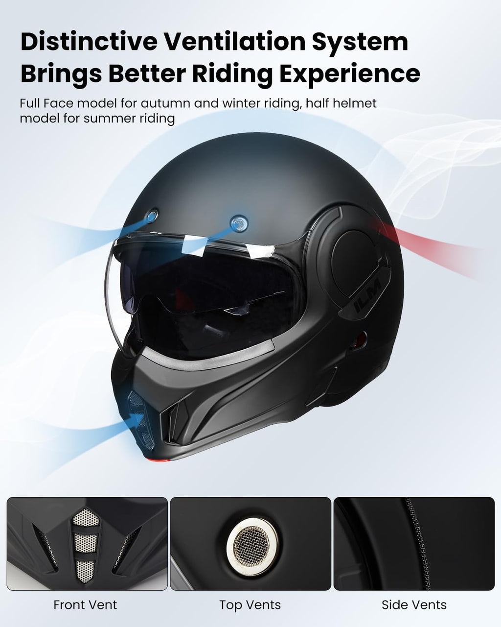 Matte Black Full Face Modular Motorcycle Helmet V9756