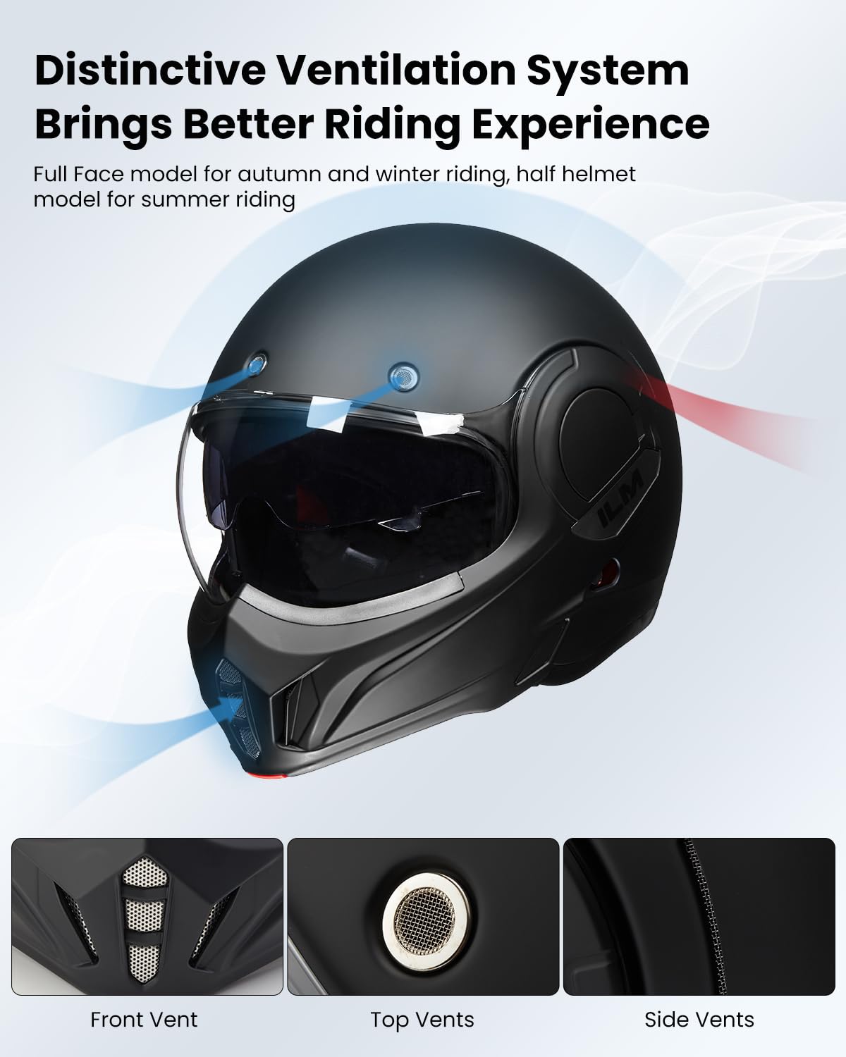 Matte Black Full Face Modular Motorcycle Helmet V9756