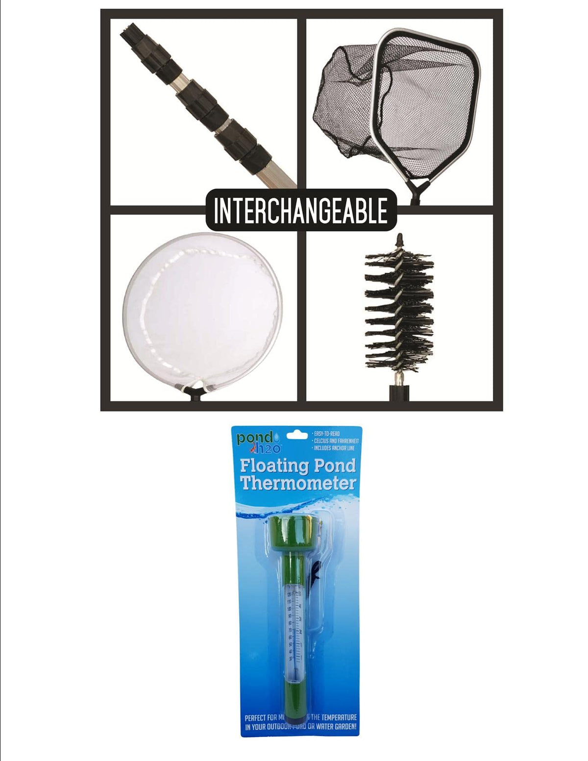 Floating Pond Thermometer & 4-in-1 Pond Cleaning Care Kit Y1160