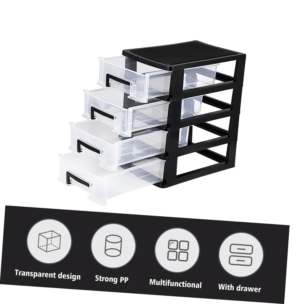 Black Transparent 4-Layer Plastic Drawer Storage Cabinet B274778