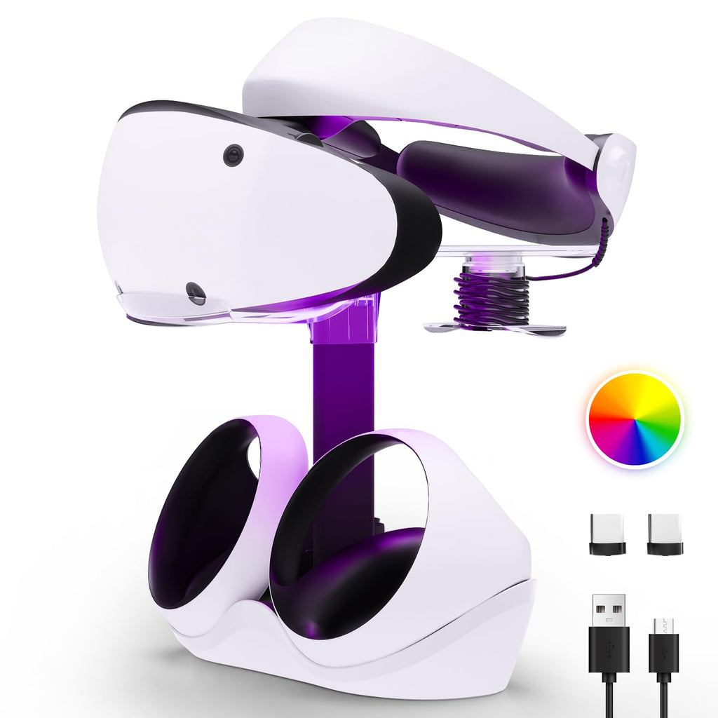Charging Station with 7 RGB Light, Headset Display Stand, Dual Controllers Charger Dock B973