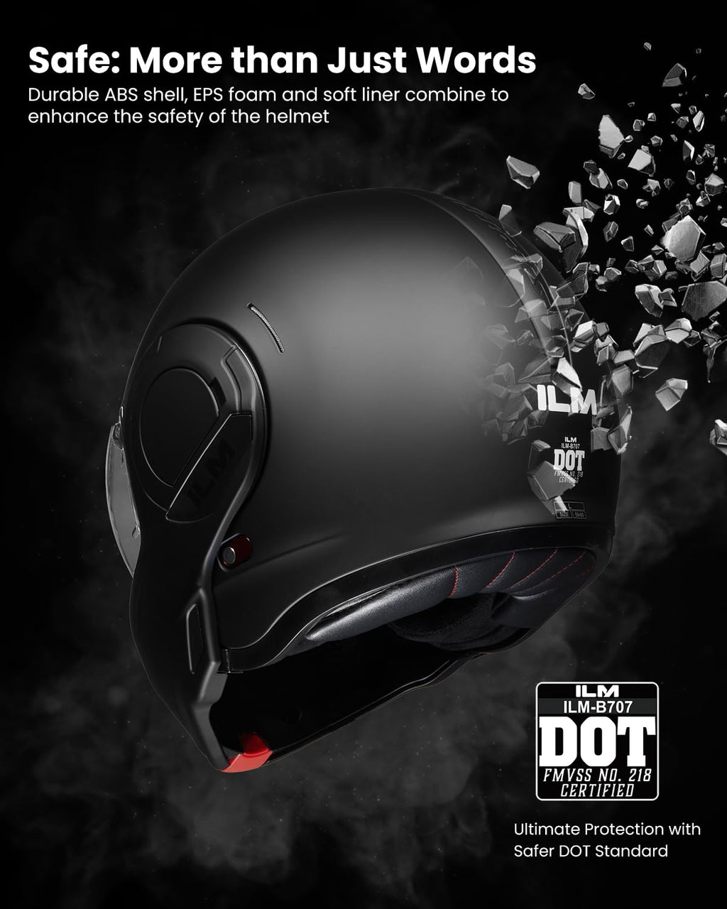 Matte Black Full Face Modular Motorcycle Helmet V9756