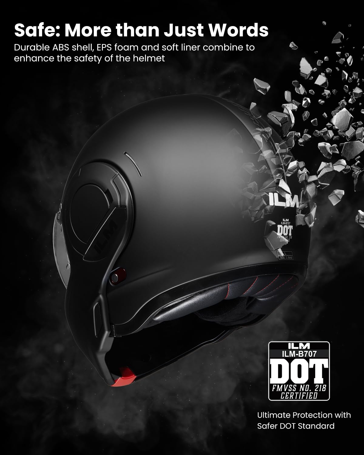 Matte Black Full Face Modular Motorcycle Helmet V9756