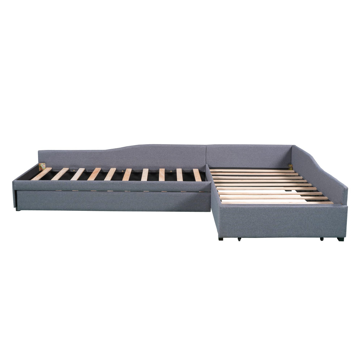 Gray Linen Upholstered Double Twin Size Daybed with Trundle and Drawer Q39668