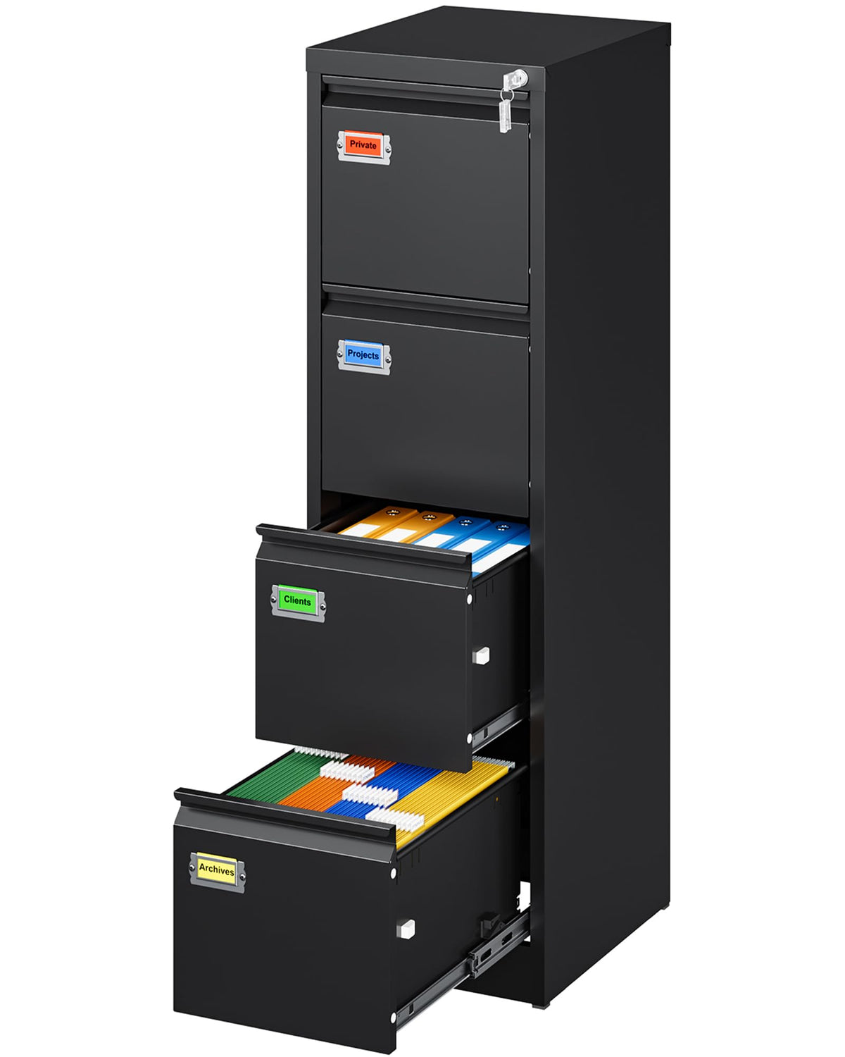 Black 4 Drawer Metal File Cabinet with Lock F17496