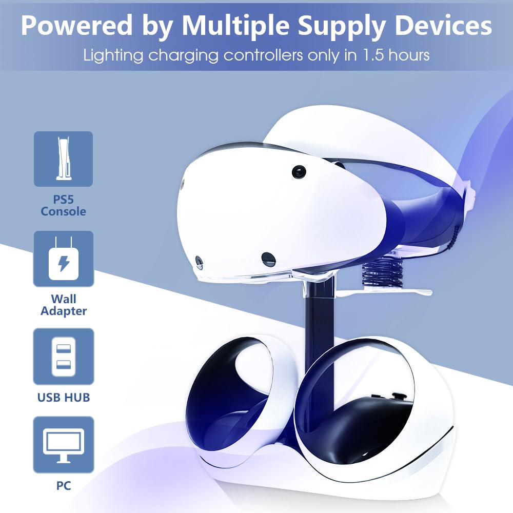 Charging Station with 7 RGB Light, Headset Display Stand, Dual Controllers Charger Dock B973