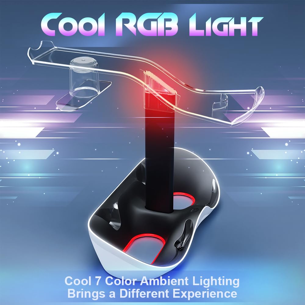 Charging Station with 7 RGB Light, Headset Display Stand, Dual Controllers Charger Dock B973