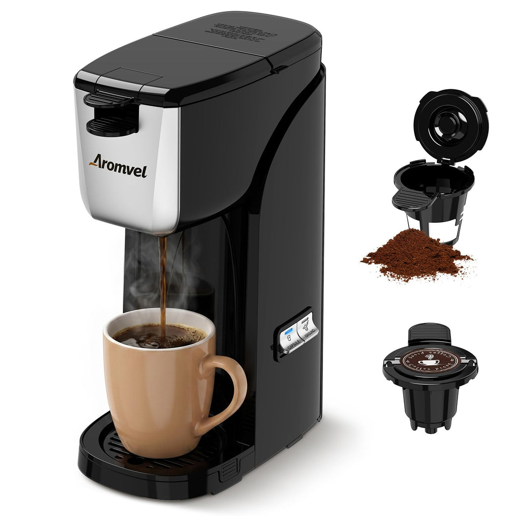 2-in-1 Single Serve Coffee Maker, K Cup & Ground, 6-14 oz, Silver K534