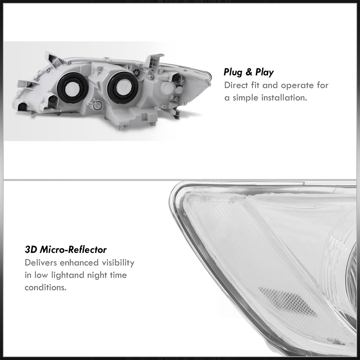 Chrome Housing Clear Lens Projector Headlights Pair A30883