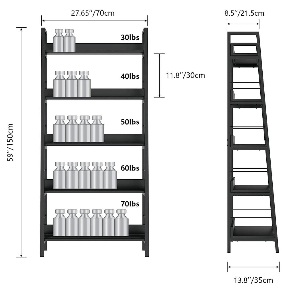 Black 5 Shelf Wood and Metal Bookshelf C7596