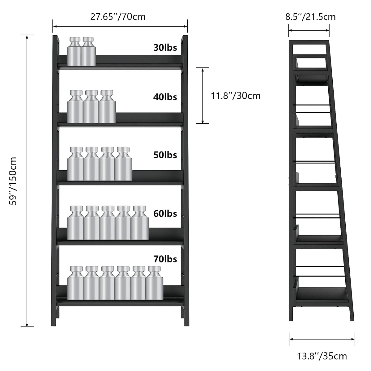 Black 5 Shelf Wood and Metal Bookshelf C7596