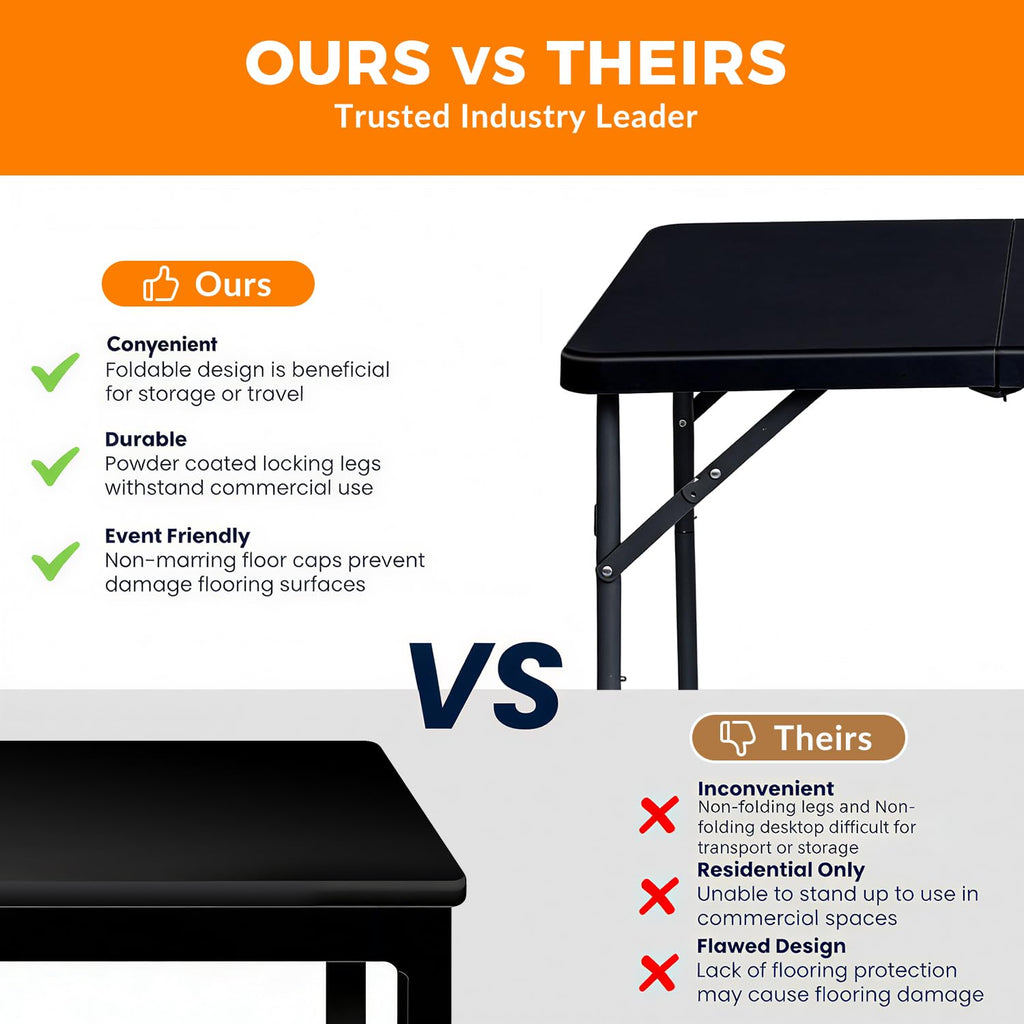 34" Black Square Folding Table with Carrying Handle S207945