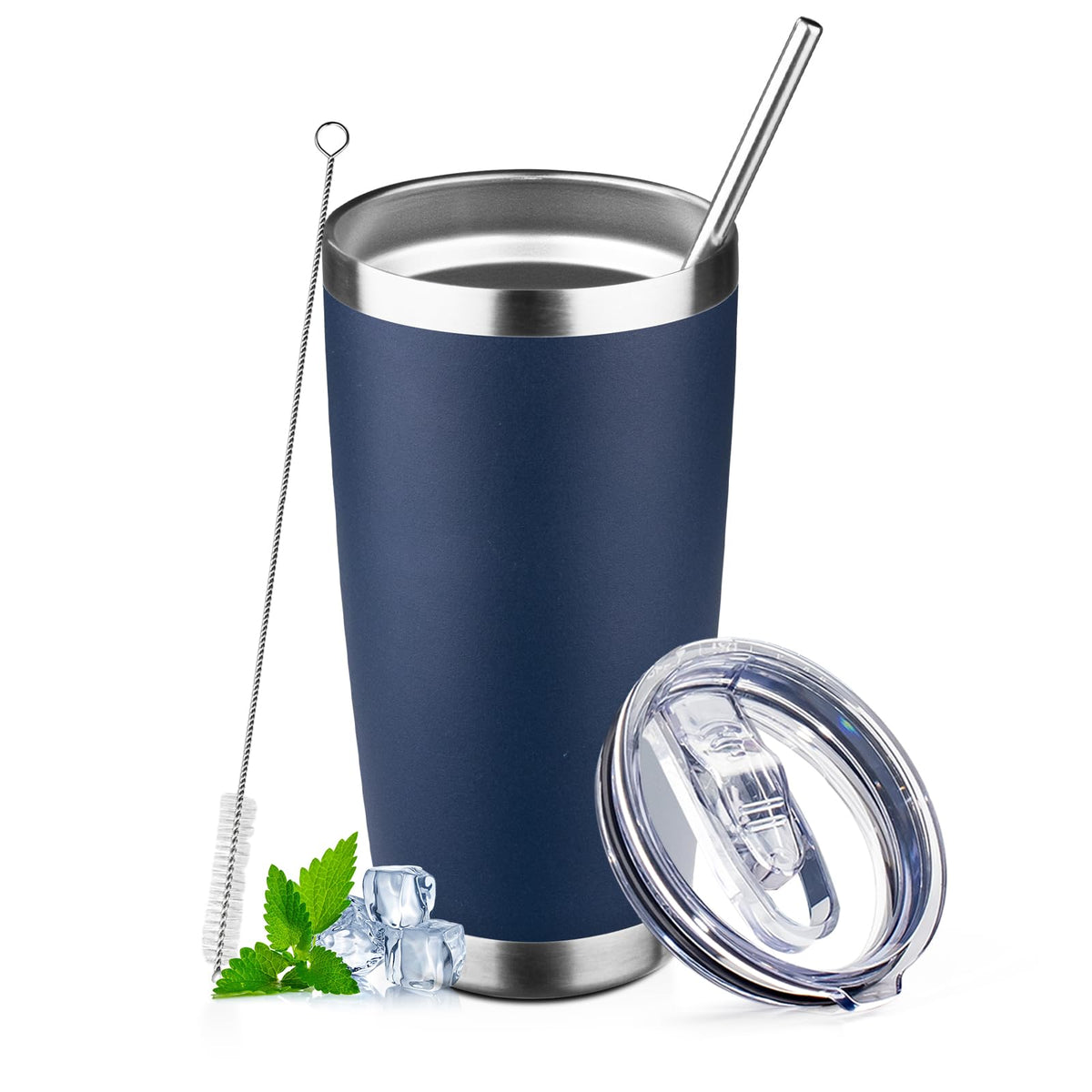 20oz Navy Blue Stainless Steel Insulated Tumbler with Lid and Straw G791