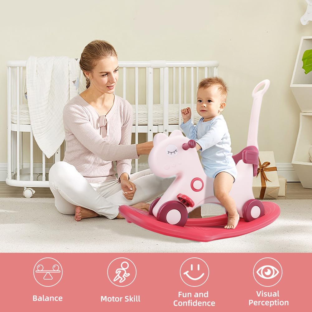 4 in 1 Rocking Horse Balance Bike Ride On Toy with Push Handle K920