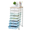 8 Drawer Rolling Storage Cart with Wood Top D307