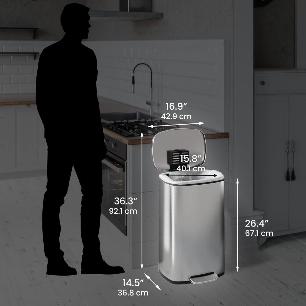 13.2 Gallon Stainless Steel Step Trash Can with Lid V9896