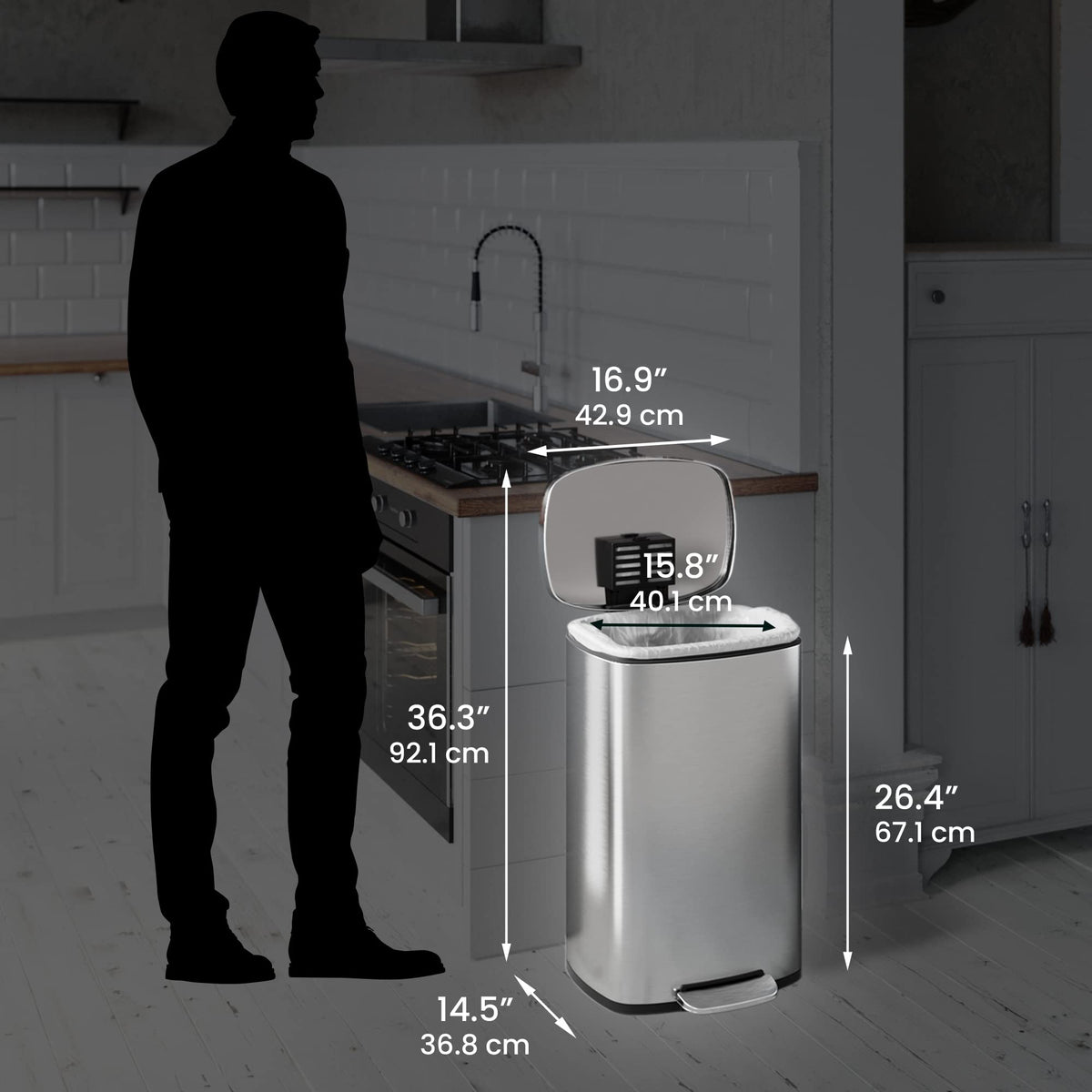 13.2 Gallon Stainless Steel Step Trash Can with Lid V9896