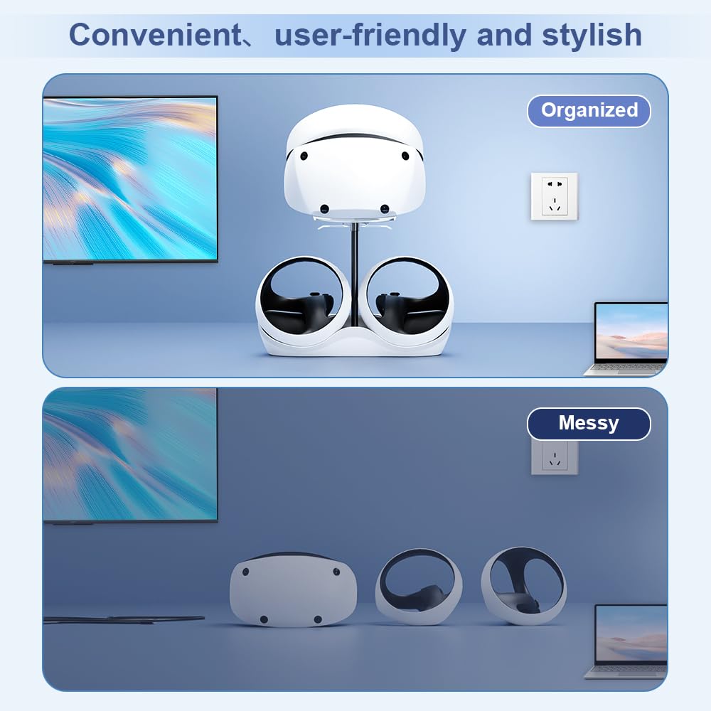 Charging Station with 7 RGB Light, Headset Display Stand, Dual Controllers Charger Dock B973