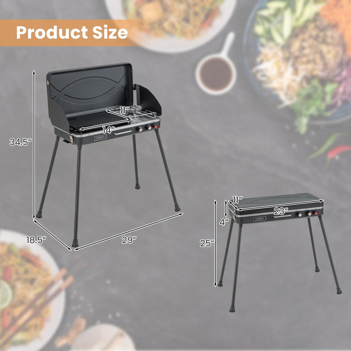 2-Burner Camping Stove with Removable Leg Stand T56598