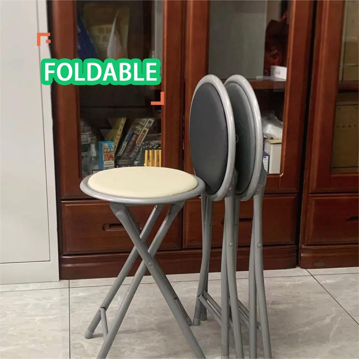 18 Inch Folding Bar Stool 2 Pcs with Footrest Black U9304