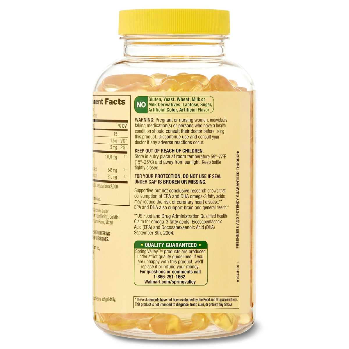 Omega-3 Fish Oil Soft Gels 1000 mg 180 Count Dietary Supplement W11543