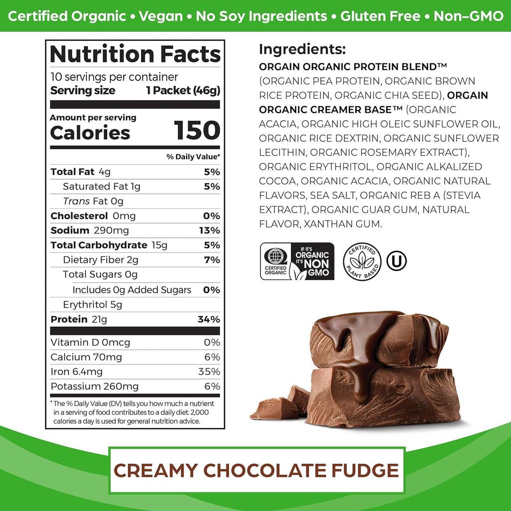 Organic Vegan Protein Powder Travel Packs Vanilla Bean and Chocolate Fudge 10 Packets Each J97353