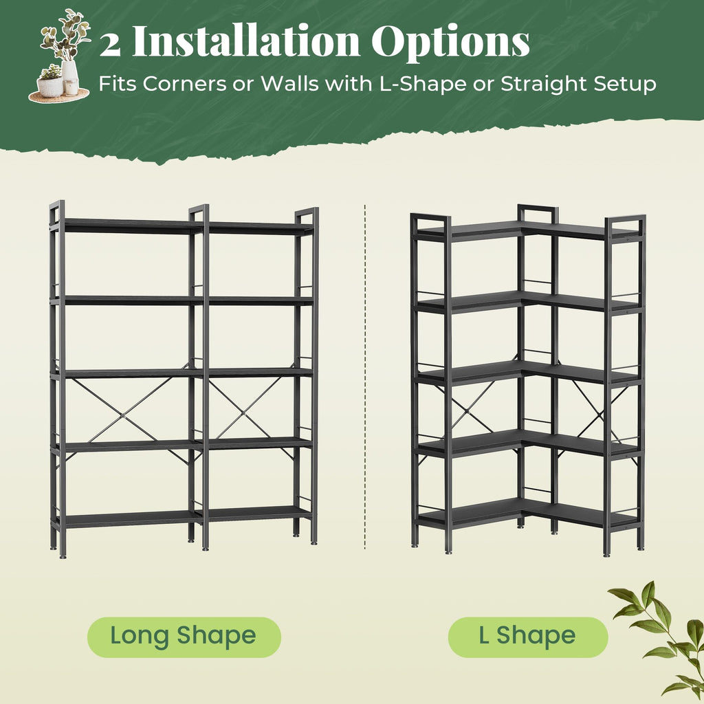 5 Tier L Shaped Corner Bookshelf with 10 Open Shelves Z274420