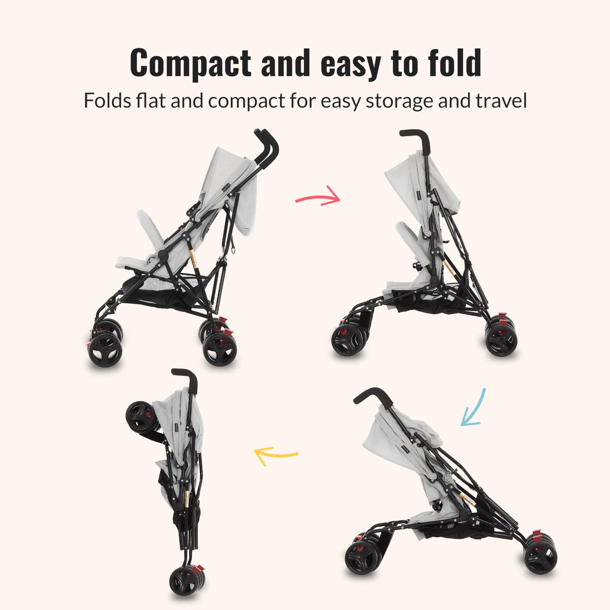 Light Gray Lightweight Baby Stroller with Compact Fold and Canopy S573