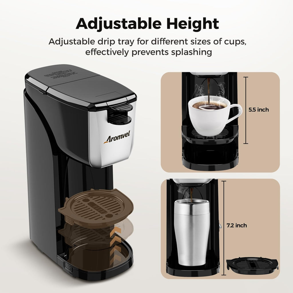 2-in-1 Single Serve Coffee Maker, K Cup & Ground, 6-14 oz, Silver K534