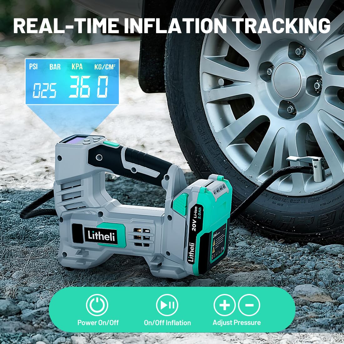 20V Cordless Tire Inflator Air Compressor with Digital Pressure Gauge A5896