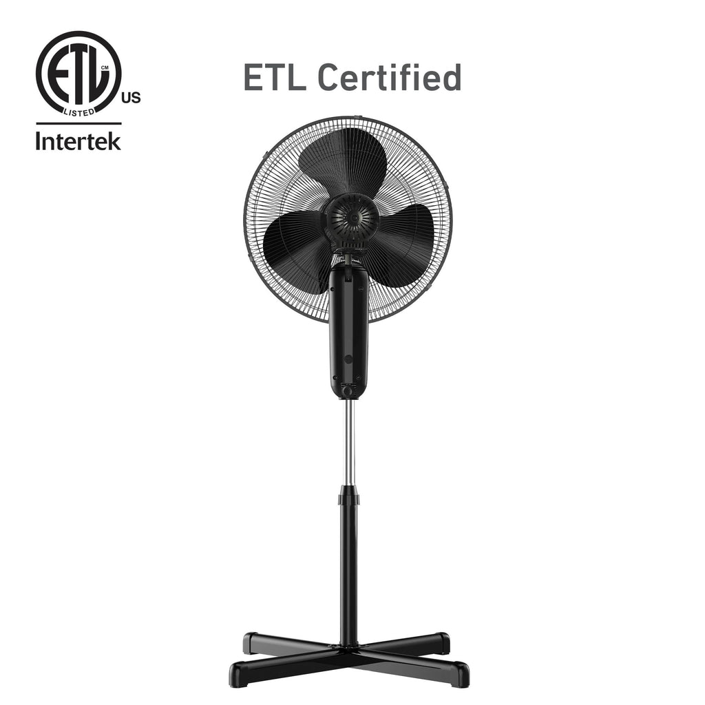 16" Digital Stand Fan, 80° Oscillation, 3 Speeds, Remote Control, Black P482370