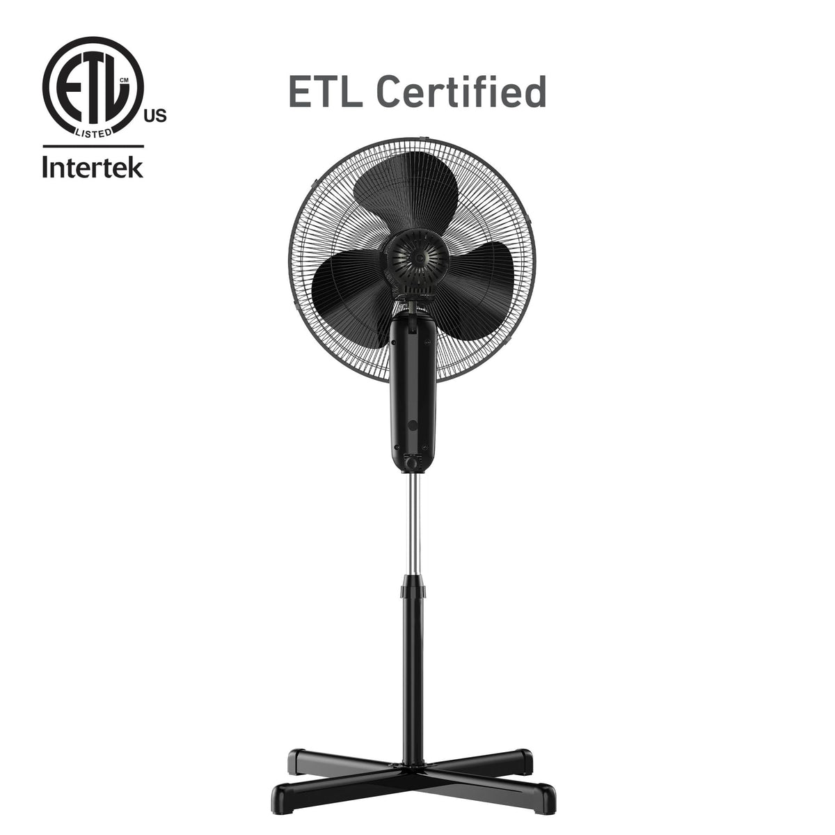 16" Digital Stand Fan, 80° Oscillation, 3 Speeds, Remote Control, Black P482370