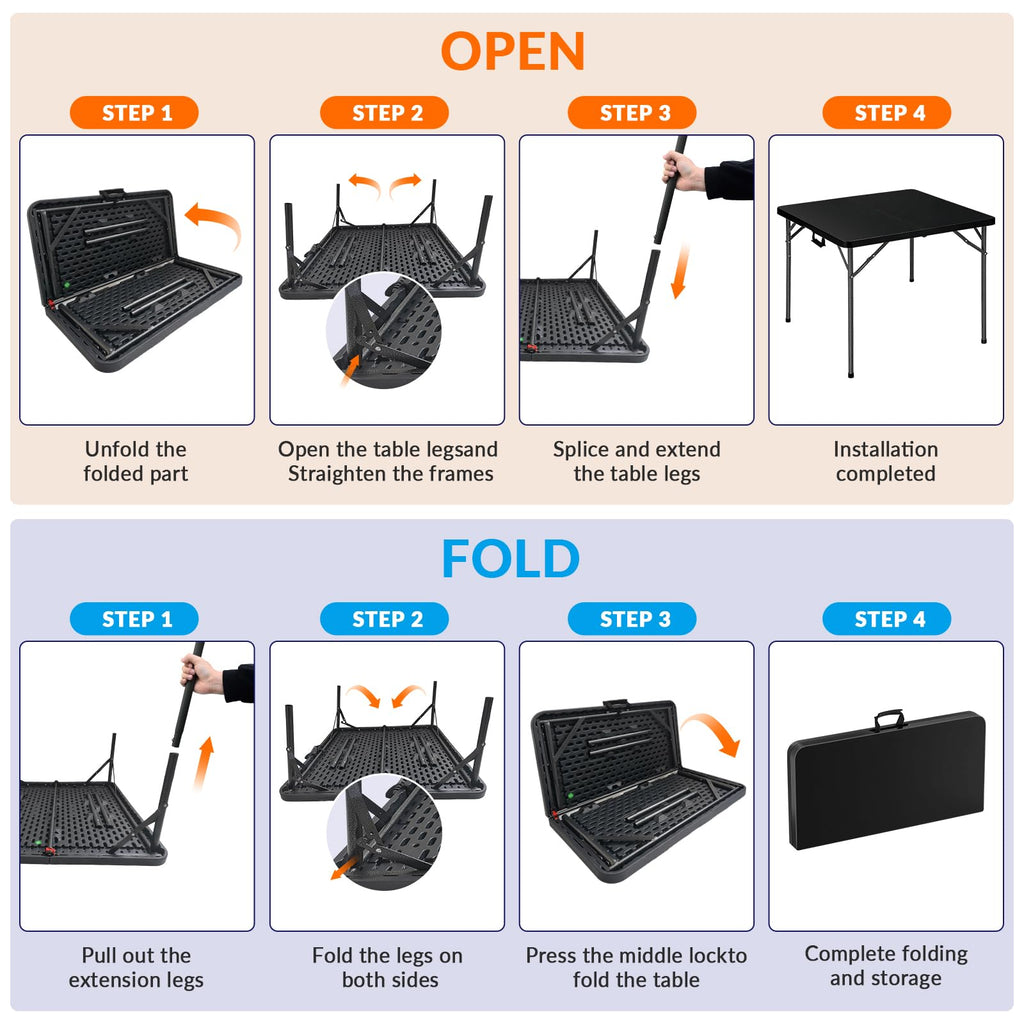 34" Black Square Folding Table with Carrying Handle S207945