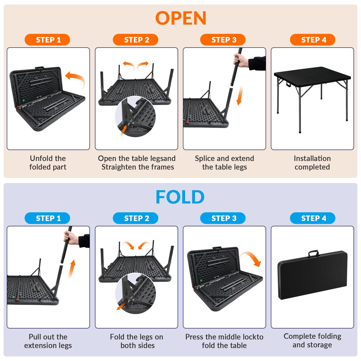 34" Black Square Folding Table with Carrying Handle S207945