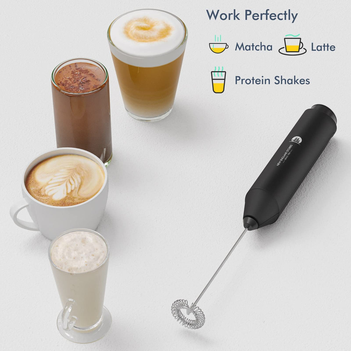 Black Handheld Milk Frother with Stand H760