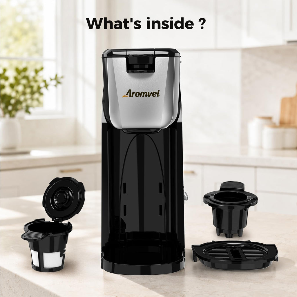 2-in-1 Single Serve Coffee Maker, K Cup & Ground, 6-14 oz, Silver K534