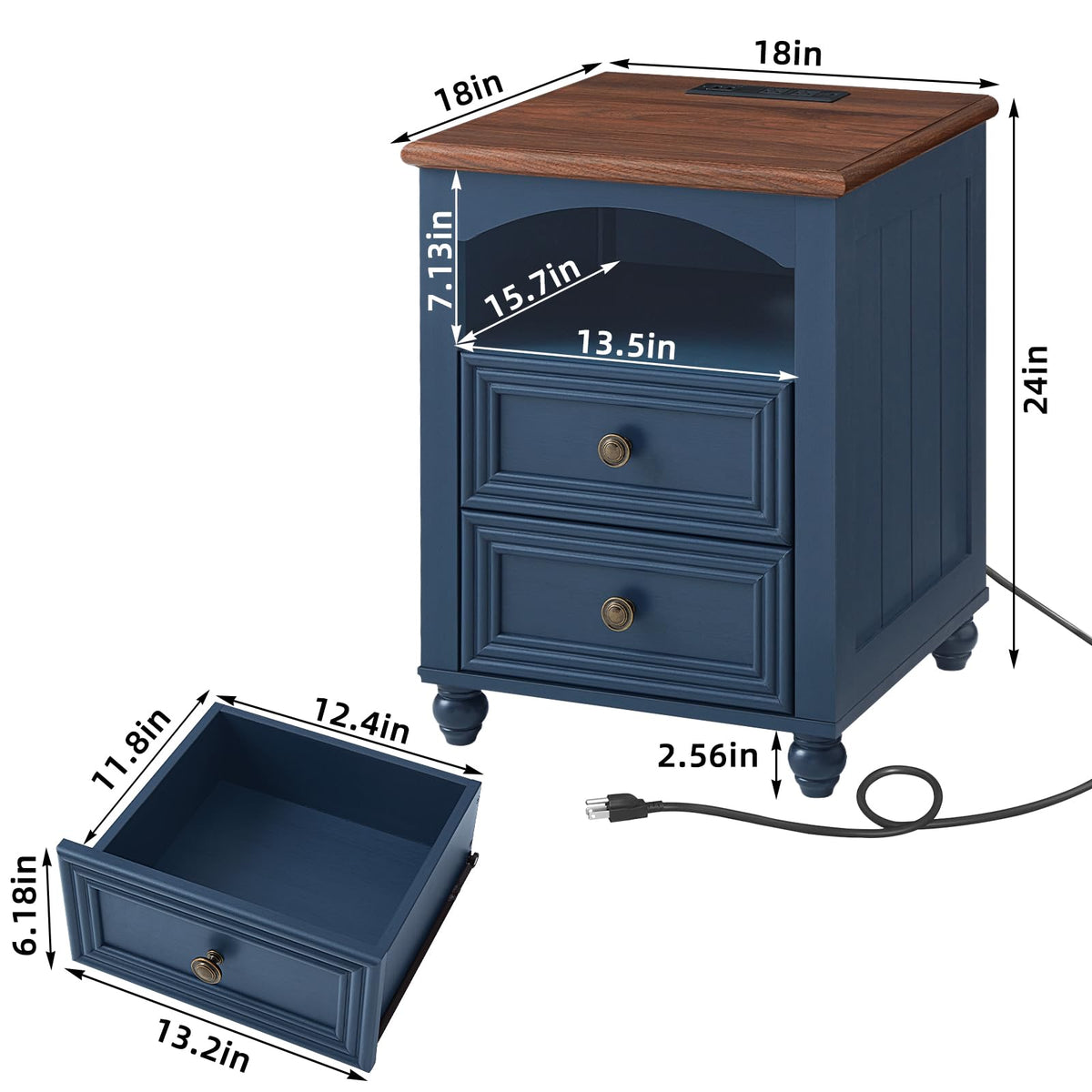 18" Nightstand with Charger Station J5263