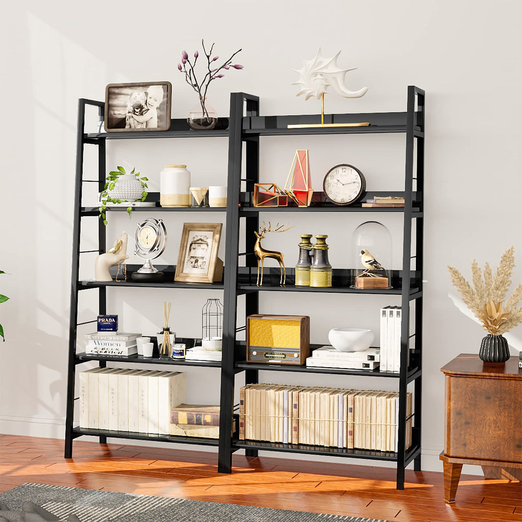 Black 5 Shelf Wood and Metal Bookshelf C7596