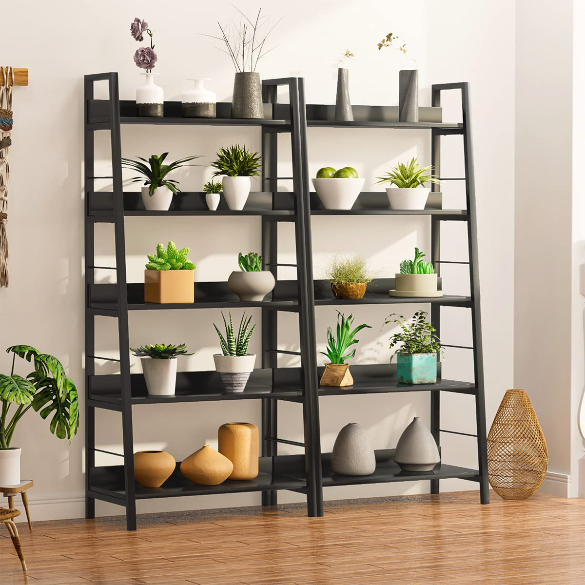 Black 5 Shelf Wood and Metal Bookshelf C7596