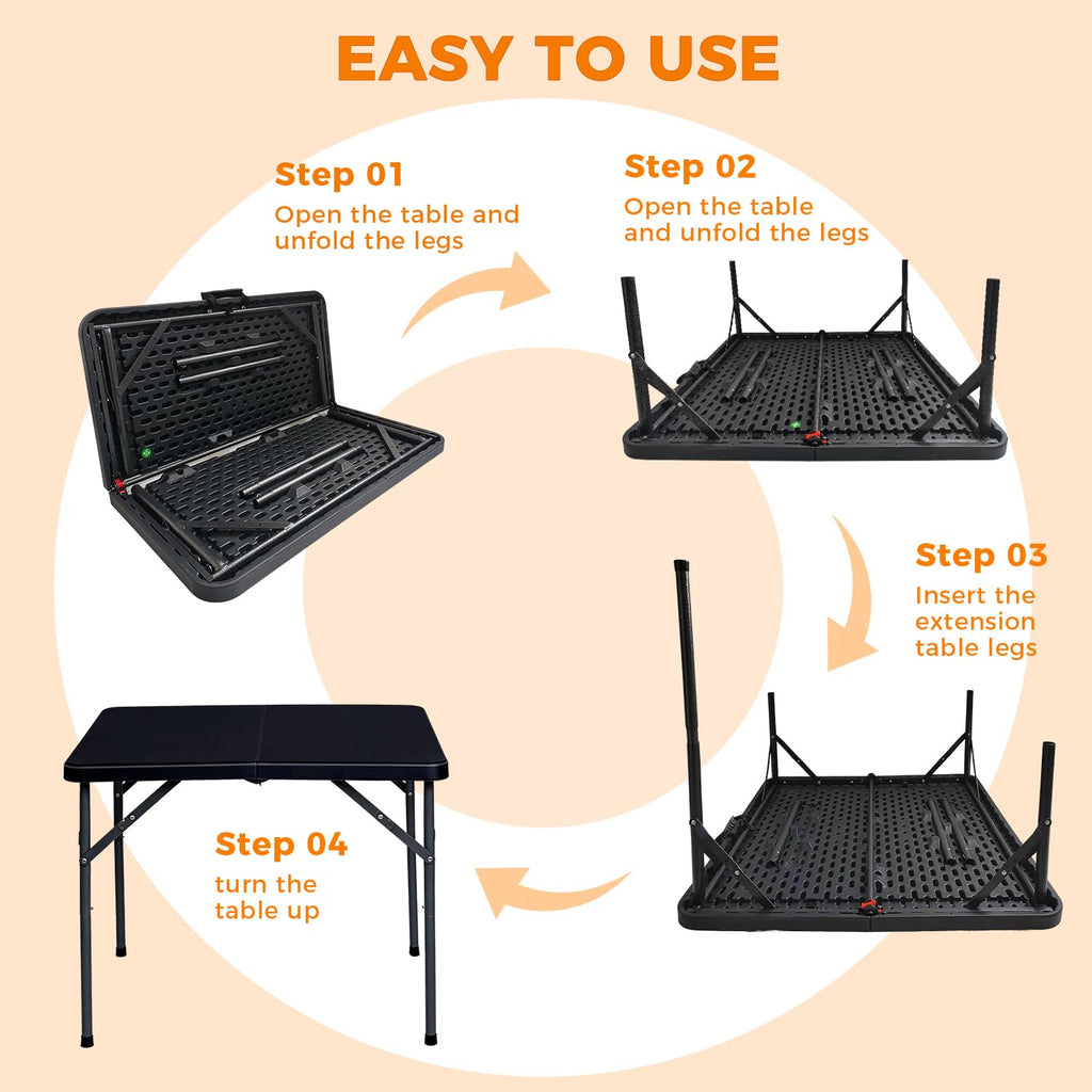 34" Black Square Folding Table with Carrying Handle S207945