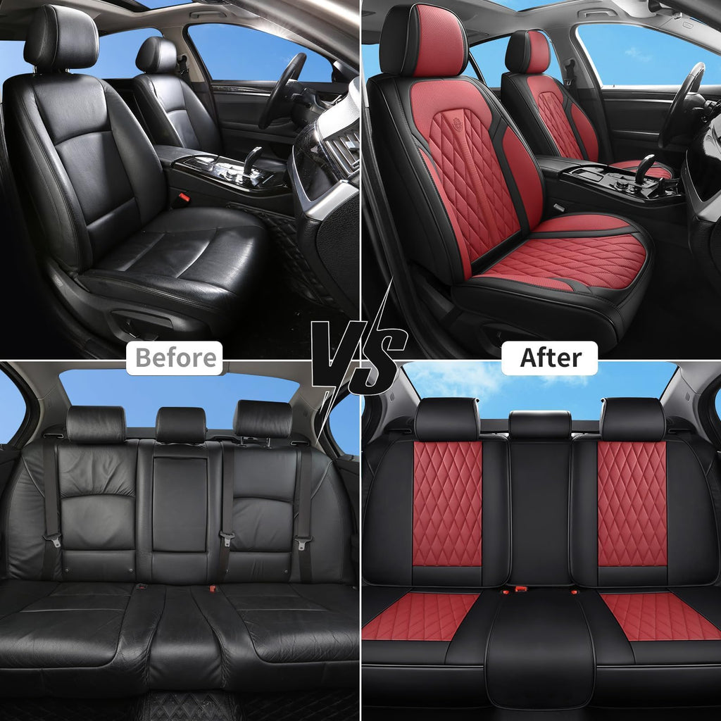 Red Black Leather Car Seat Covers Full Set T205