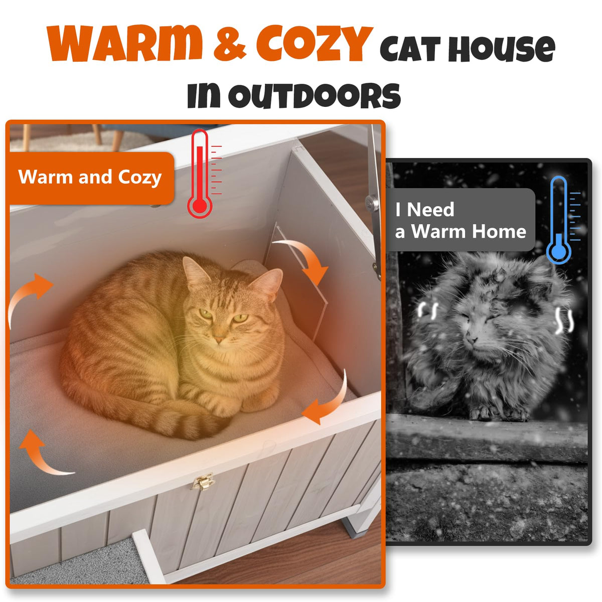 Weatherproof Wooden Outdoor Cat House with Escape Doors Q589