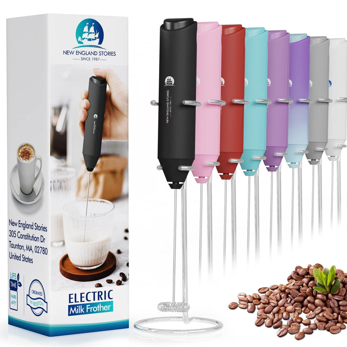 Black Handheld Milk Frother with Stand H760