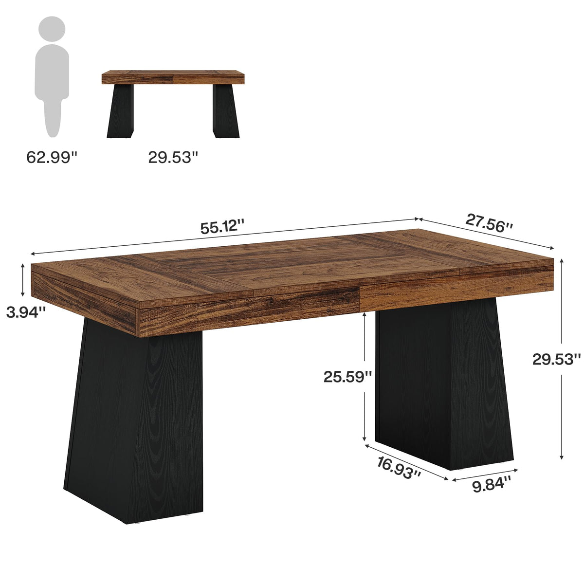 55" Wooden Office Desk with Double Pedestal N96258