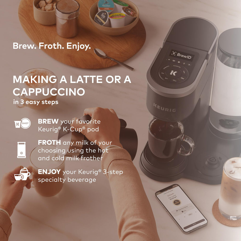 Single Serve Coffee Maker with Built-In Frother, 6 Brew Sizes, Black P700